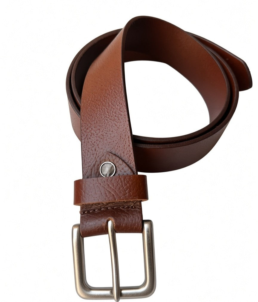 Lexora Genuine Leather Belt – Classic Brown with Silver Buckle | Sizes 40–50 | Premium Adjustable Men’s Belt