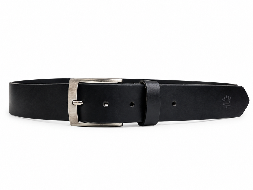 LEXORA Black Leather Belt | Genuine Leather Belt | Classic Silver Buckle | Formal & Casual Belt | Men's Belt | Size 40-50
