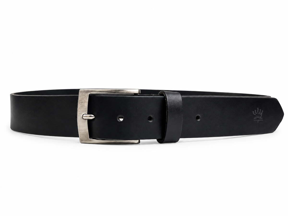 LEXORA Black Leather Belt | Genuine Leather Belt | Classic Silver Buckle | Formal & Casual Belt | Men's Belt | Size 40-50
