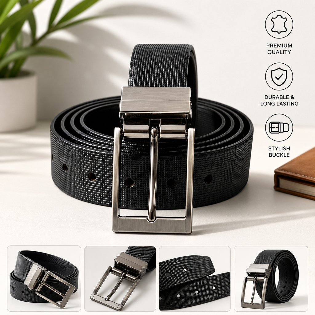 Lexora Premium Reversible Leather Belt - Black