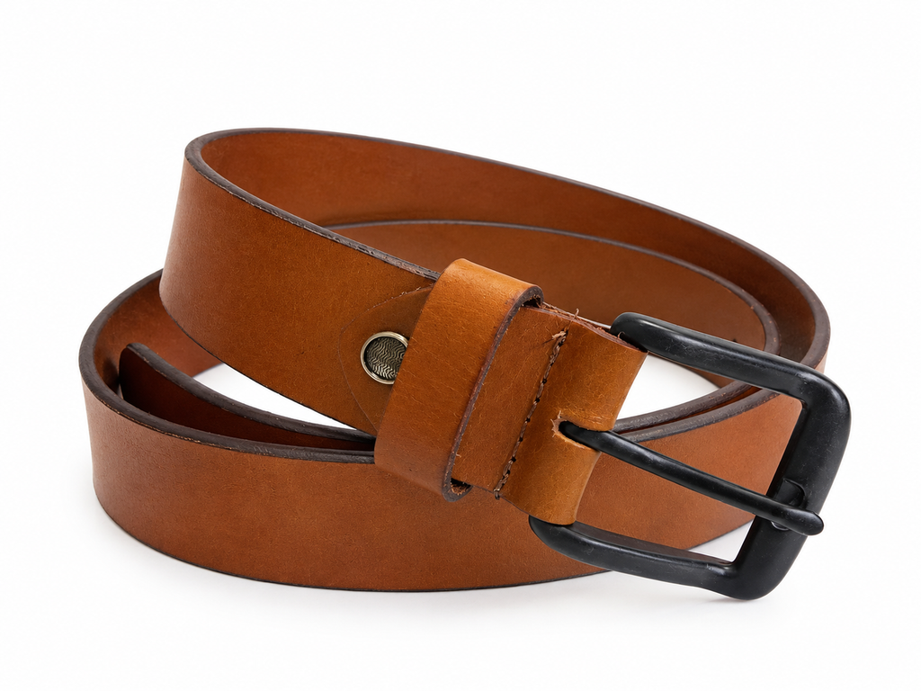 LEXORA Hand Crafted Classic Tan Genuine Leather Belt with Matte Black Buckle