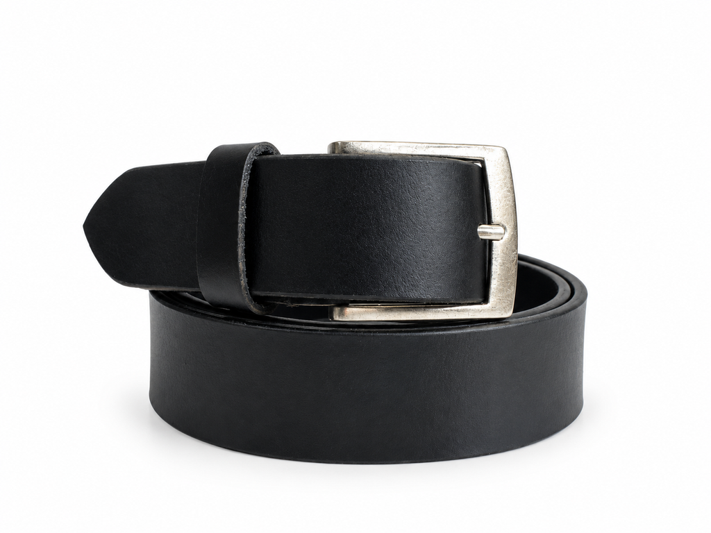 LEXORA Black Leather Belt | Genuine Leather Belt | Classic Silver Buckle | Formal & Casual Belt | Men's Belt | Size 40-50