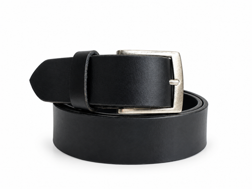 LEXORA Black Leather Belt | Genuine Leather Belt | Classic Silver Buckle | Formal & Casual Belt | Men's Belt | Size 40-50