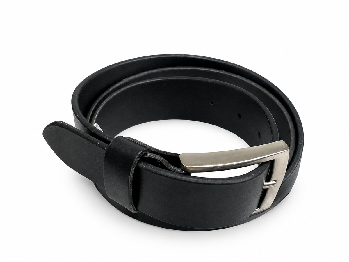 LEXORA Black Leather Belt | Genuine Leather Belt | Classic Silver Buckle | Formal & Casual Belt | Men's Belt | Size 40-50