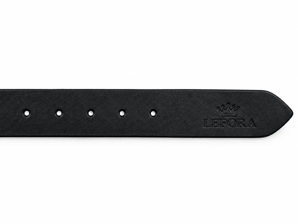 LEXORA Black Leather Belt | Genuine Leather Belt | Classic Silver Buckle | Formal & Casual Belt | Men's Belt | Size 40-50