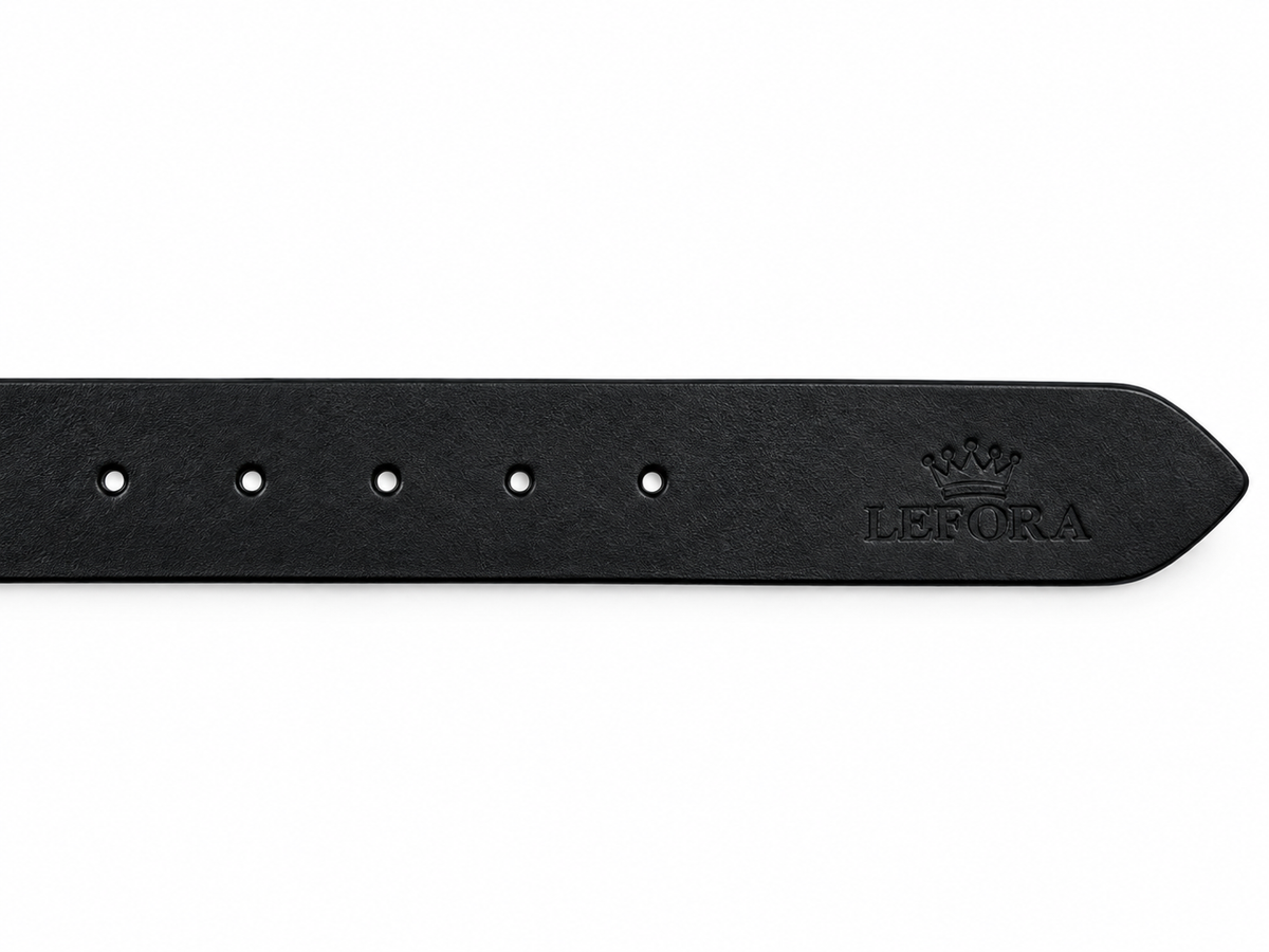 LEXORA Black Leather Belt | Genuine Leather Belt | Classic Silver Buckle | Formal & Casual Belt | Men's Belt | Size 40-50
