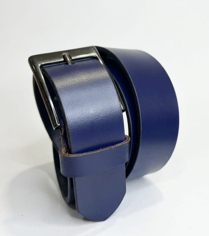 Men's Genuine Leather Belt – Navy Blue with Gunmetal Buckle