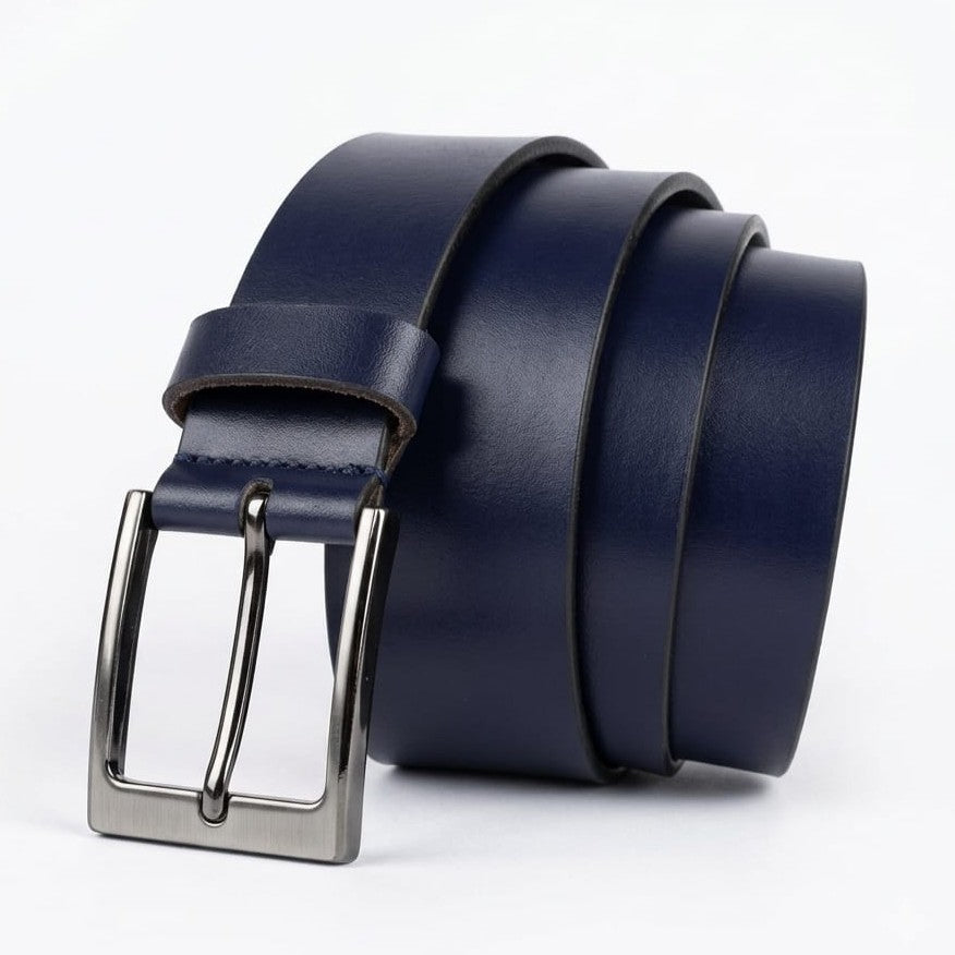 Men's Genuine Leather Belt – Navy Blue with Gunmetal Buckle