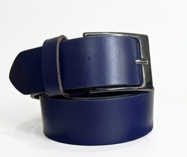 Men's Genuine Leather Belt – Navy Blue with Gunmetal Buckle