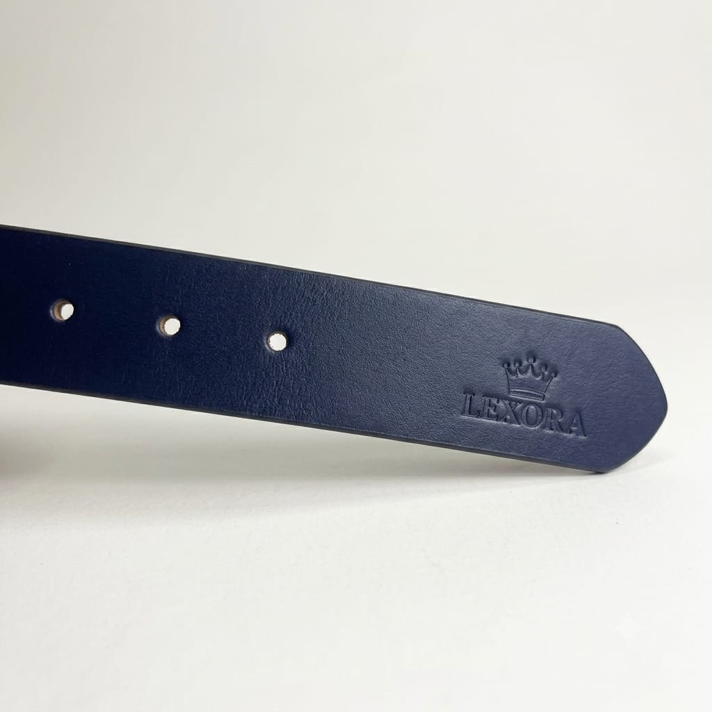 Men's Genuine Leather Belt – Navy Blue with Gunmetal Buckle