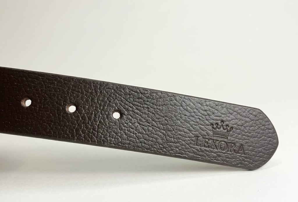 Lexora Full Grain Leather Belt – Dark Brown with Double Prong Buckle