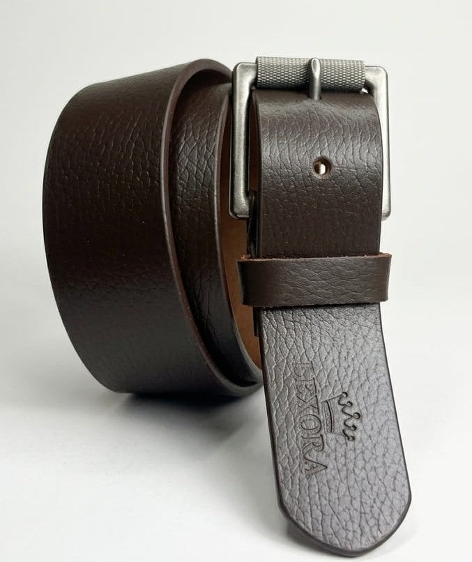 Lexora Full Grain Leather Belt – Dark Brown with Double Prong Buckle