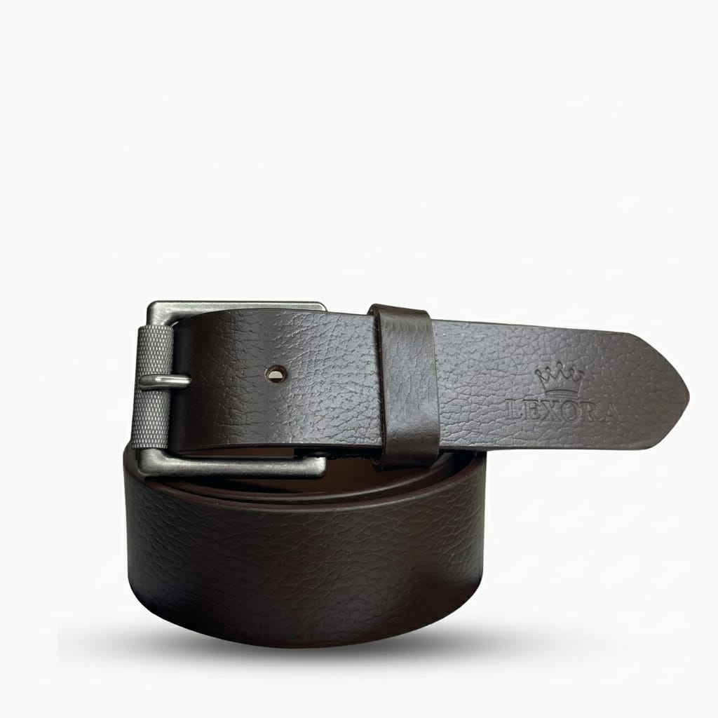 Lexora Full Grain Leather Belt – Dark Brown with Double Prong Buckle